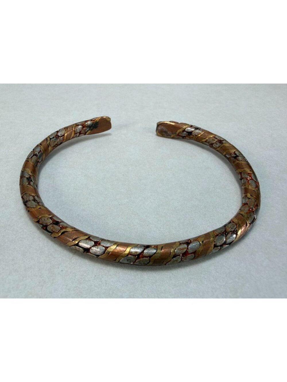 Vintage MCM Mixed Metal Modernist Cuff Bracelet Art Copper Brass Silver Rare